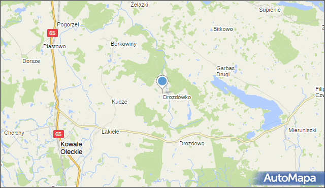 mapa Drozdówko, Drozdówko gmina Kowale Oleckie na mapie Targeo